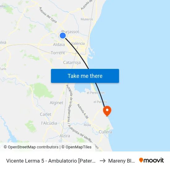 Vicente Lerma 5 - Ambulatorio [Paterna] to Mareny Blau map