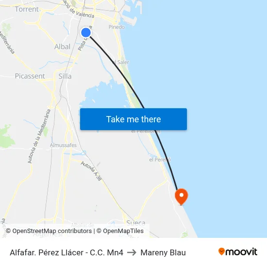Alfafar. Pérez Llácer - C.C. Mn4 to Mareny Blau map