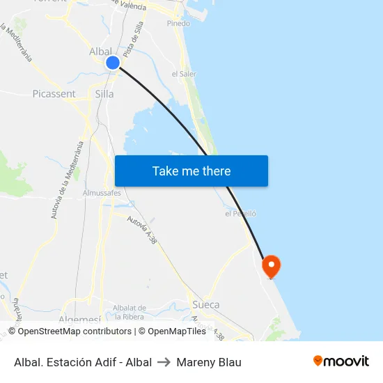 Albal. Estación Adif - Albal to Mareny Blau map