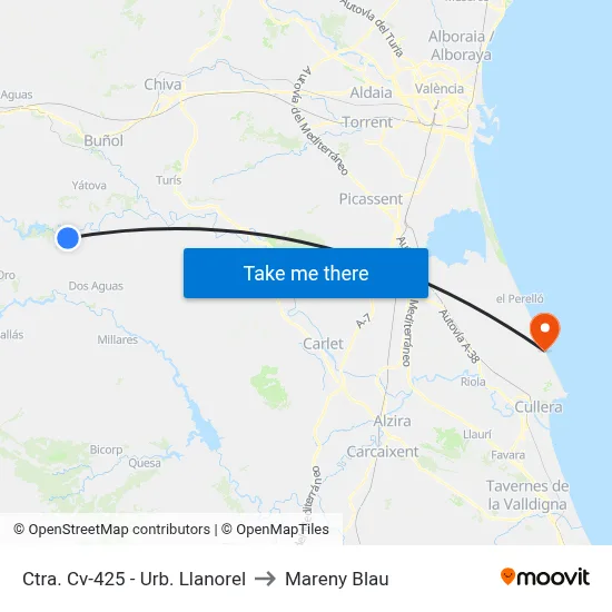 Ctra. Cv-425 - Urb. Llanorel to Mareny Blau map