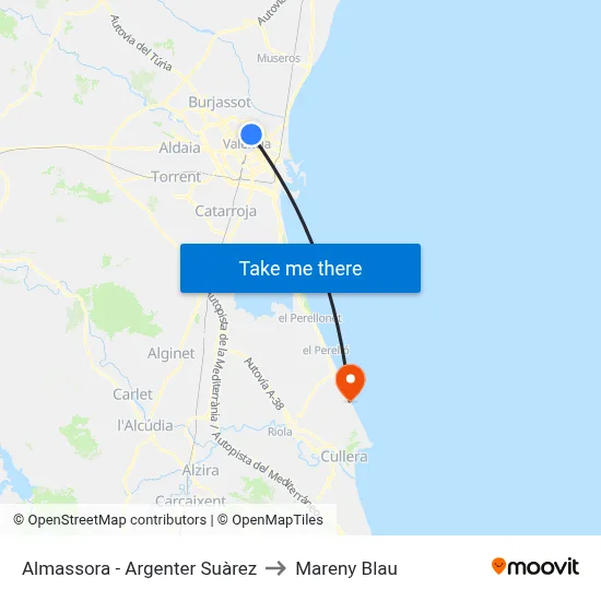 Almassora - Argenter Suàrez to Mareny Blau map