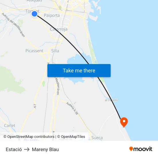 Estació to Mareny Blau map