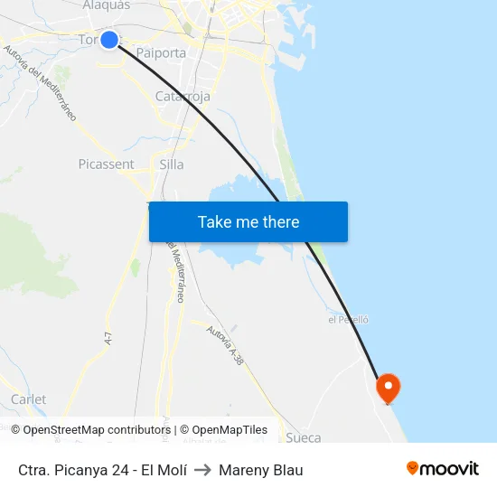 Torrent. Ctra. Picanya 24 (El Molí) to Mareny Blau map