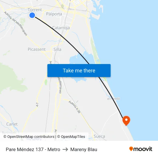 Padre Méndez - Metro to Mareny Blau map