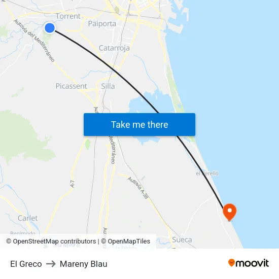 El Greco to Mareny Blau map