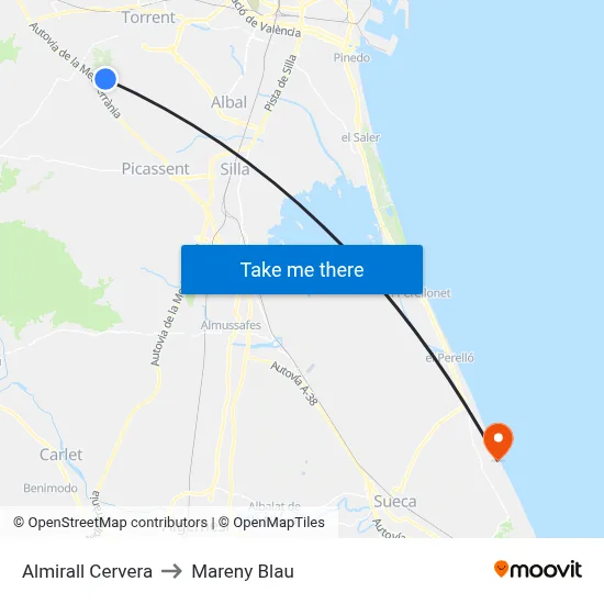 Almirall Cervera to Mareny Blau map