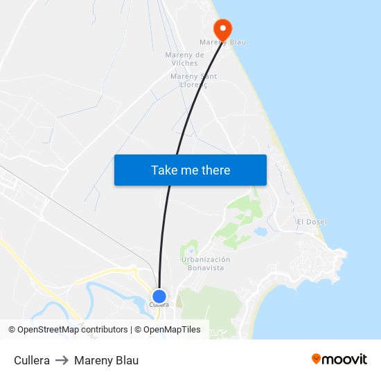 Cullera to Mareny Blau map