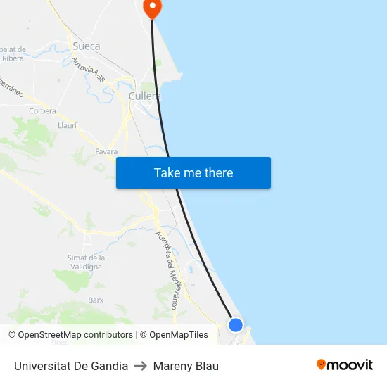 Universitat De Gandia to Mareny Blau map