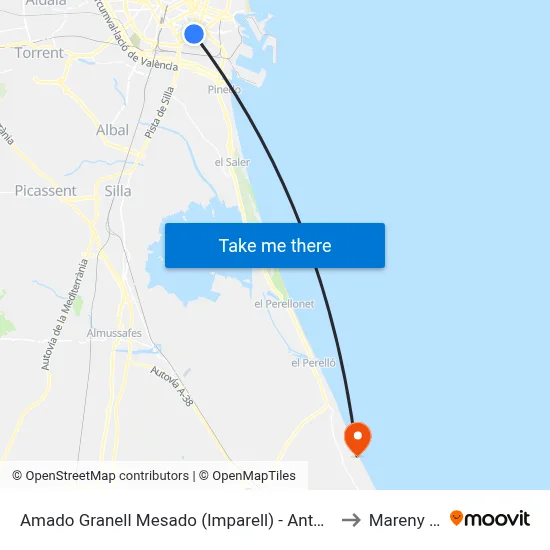 Amado Granell Mesado (Imparell) - Antonio Ferrandis to Mareny Blau map