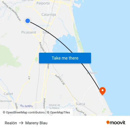 Realón to Mareny Blau map