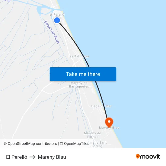 El Perelló to Mareny Blau map