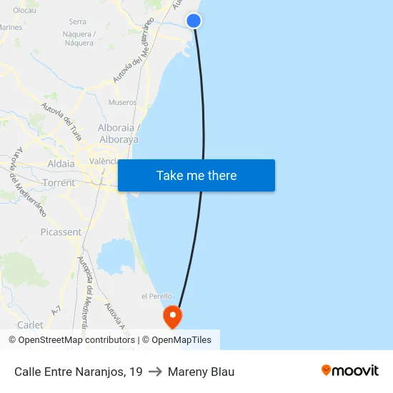 Calle Entre Naranjos, 19 to Mareny Blau map