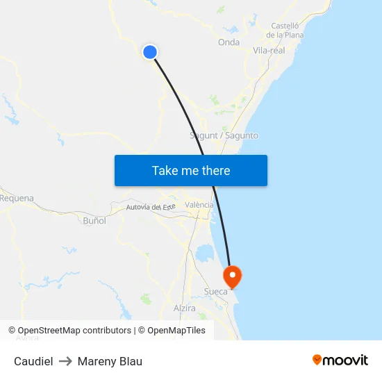 Caudiel to Mareny Blau map