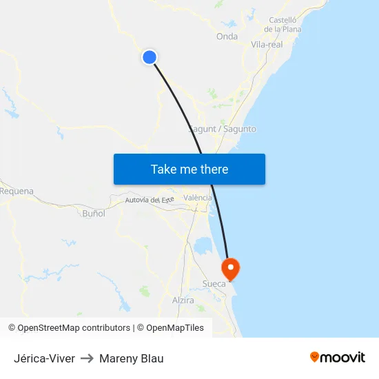 Jérica-Viver to Mareny Blau map