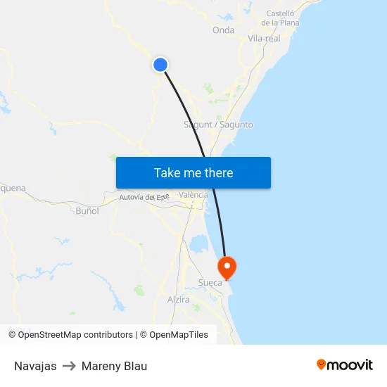 Navajas to Mareny Blau map