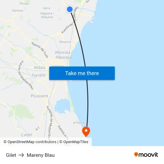 Gilet to Mareny Blau map