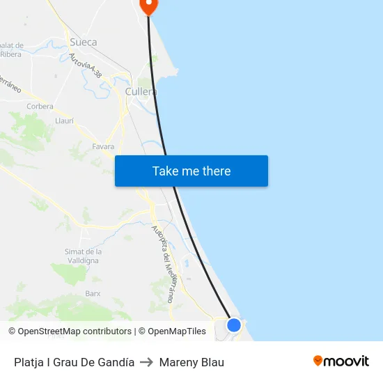 Platja I Grau De Gandía to Mareny Blau map