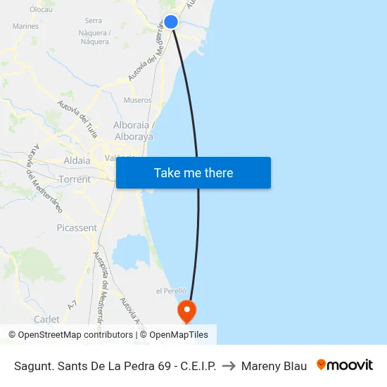 Sagunt. Sants De La Pedra 69 - C.E.I.P. to Mareny Blau map