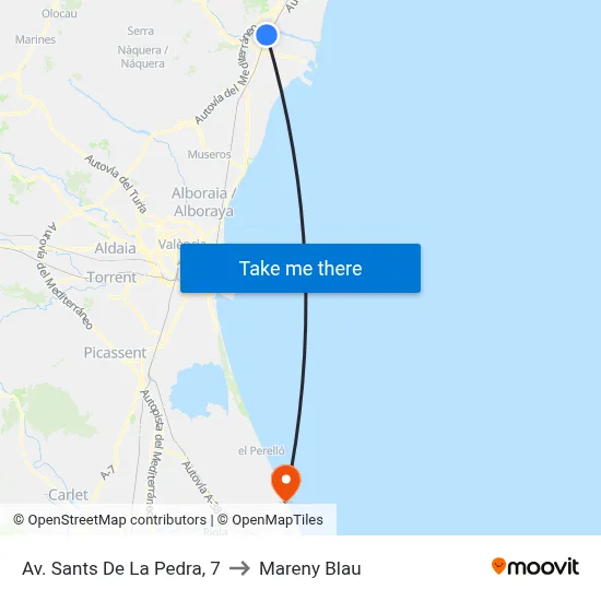Av. Sants De La Pedra, 7 to Mareny Blau map