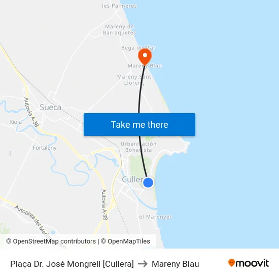 Plaça Dr. José Mongrell [Cullera] to Mareny Blau map