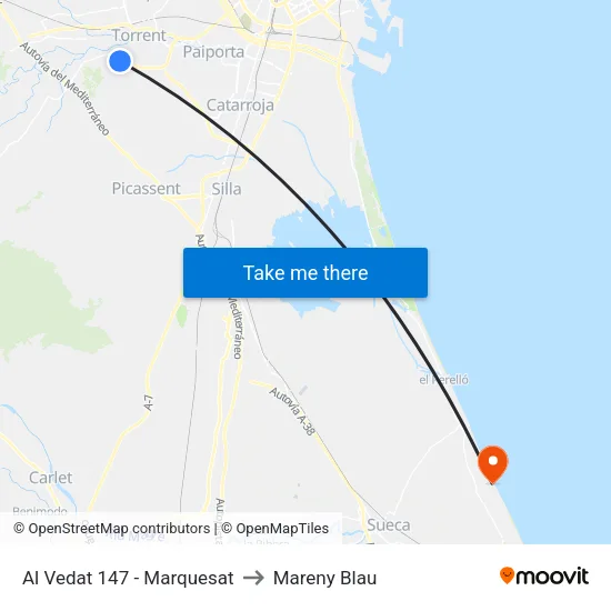 Torrent. Al Vedat 147 (Marquesat) to Mareny Blau map