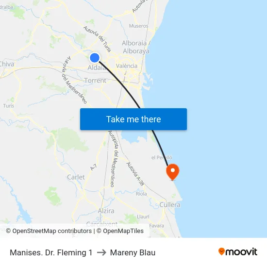 Manises. Dr. Fleming 1 to Mareny Blau map