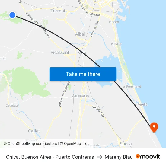 Chiva. Buenos Aires - Puerto Contreras to Mareny Blau map