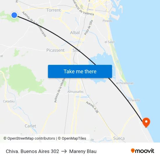 Chiva. Buenos Aires 302 to Mareny Blau map