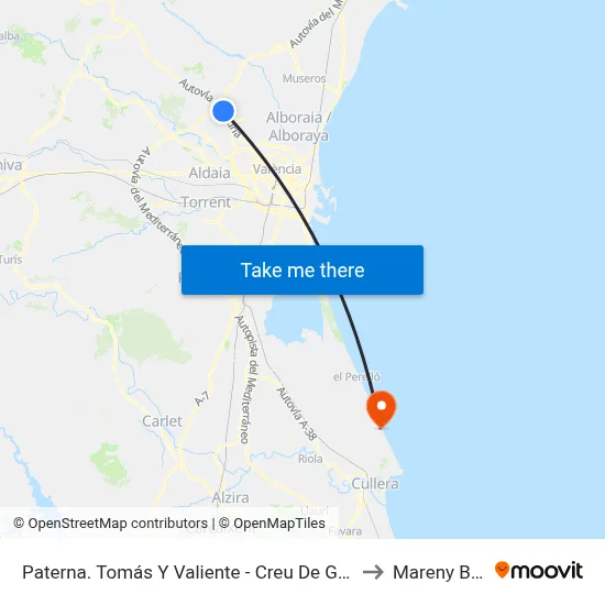 Paterna. Tomás Y Valiente - Creu De Gràcia I to Mareny Blau map