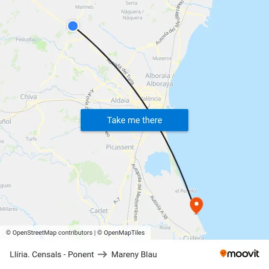 Llíria. Censals - Ponent to Mareny Blau map