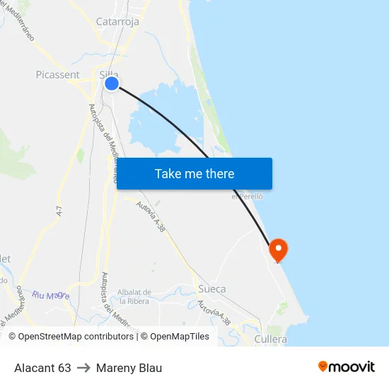 Alacant 63 to Mareny Blau map