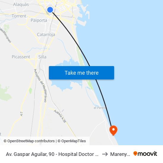 Av. Gaspar Aguilar, 90 - Hospital Doctor Peset [València] to Mareny Blau map