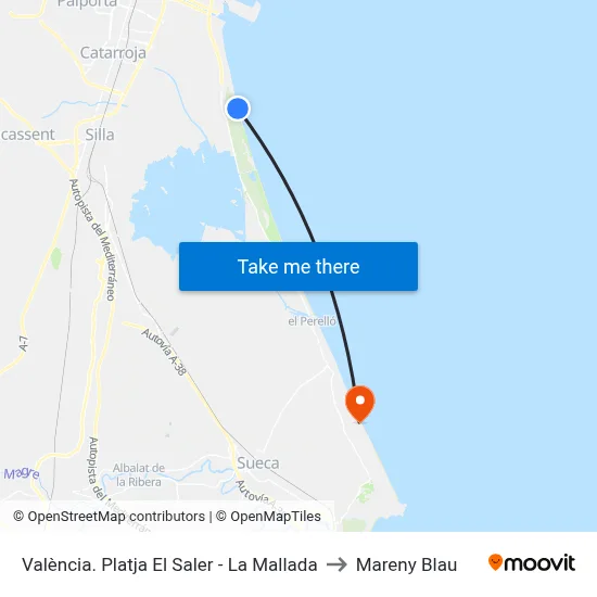València. Platja El Saler - La Mallada to Mareny Blau map