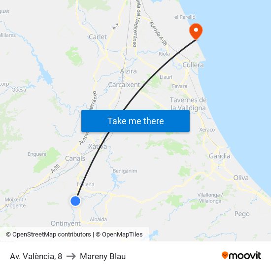 Av. València, 8 to Mareny Blau map