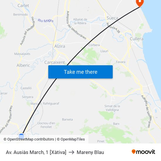 Av. Ausiàs March, 1 [Xàtiva] to Mareny Blau map