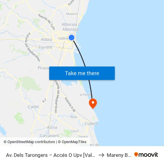 Av. Dels Tarongers – Accés O Upv [València] to Mareny Blau map
