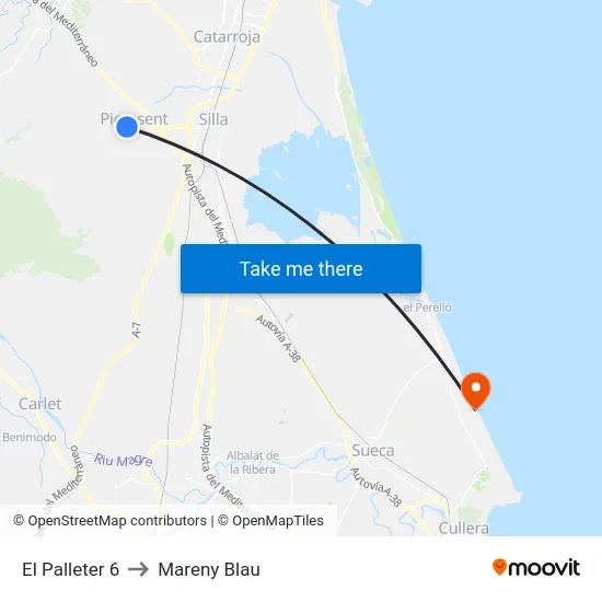 El Palleter 6 to Mareny Blau map