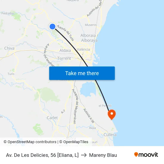 Av. De Les Delicies, 56 [Eliana, L] to Mareny Blau map
