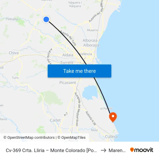 Cv-369 Crta. Lliria – Monte Colorado [Pobla De Vallbona, La] to Mareny Blau map
