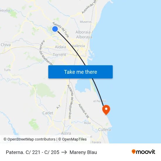 Paterna. C/ 221 - C/ 205 to Mareny Blau map