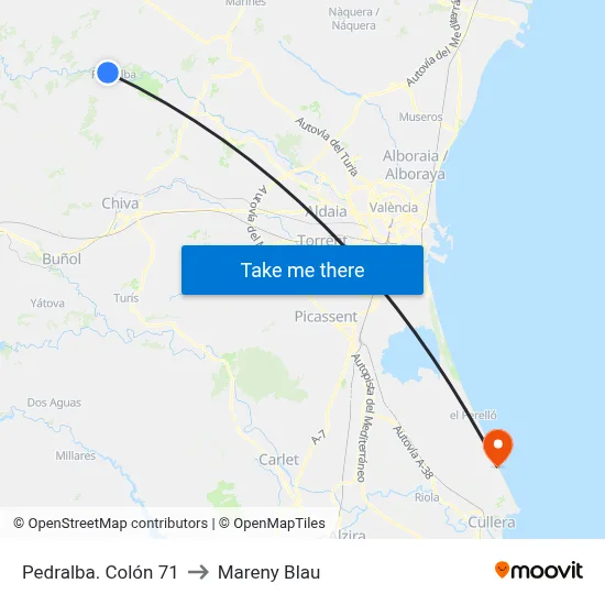 Pedralba. Colón 71 to Mareny Blau map