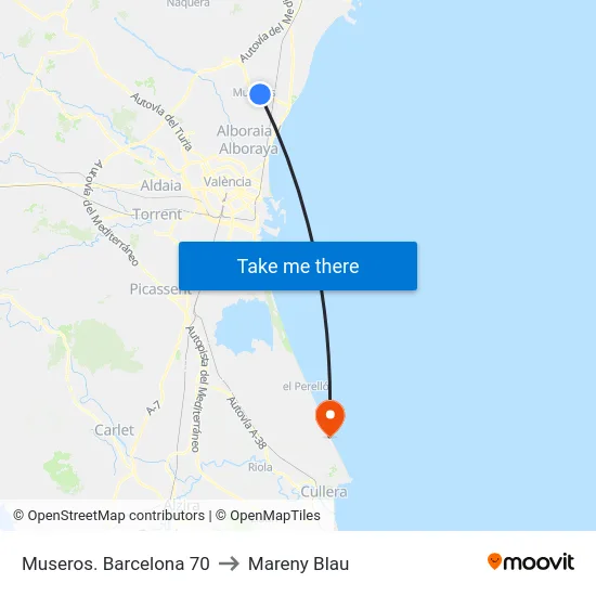 Museros. Barcelona 70 to Mareny Blau map