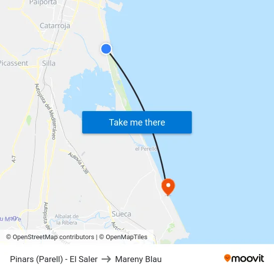 Pinars (Parell) - El Saler to Mareny Blau map