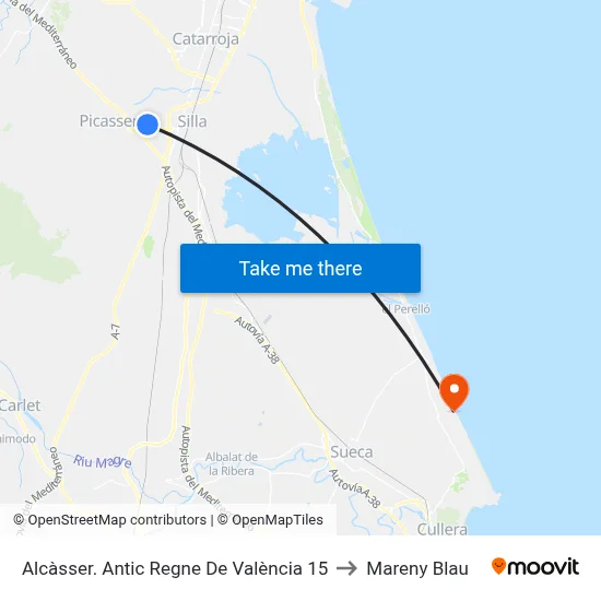 Alcàsser. Antic Regne De València 15 to Mareny Blau map