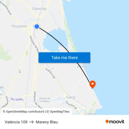 València 109 to Mareny Blau map