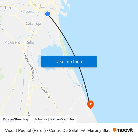 Vicent Puchol (Parell) - Centre De Salut to Mareny Blau map
