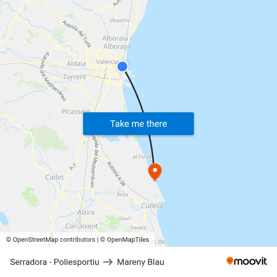 Serradora - Poliesportiu to Mareny Blau map