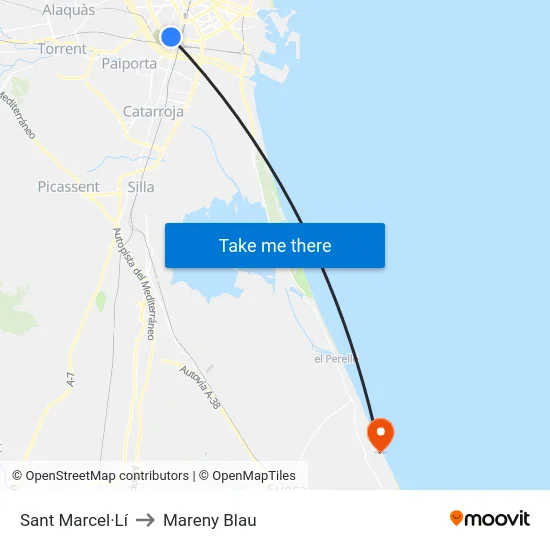 Sant Marcel·Lí to Mareny Blau map