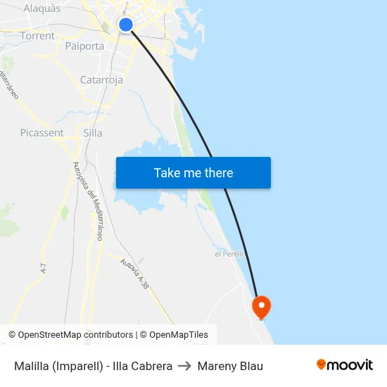 Malilla (Imparell) - Illa Cabrera to Mareny Blau map
