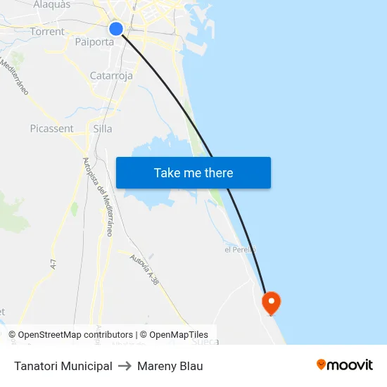 Tanatori Municipal to Mareny Blau map